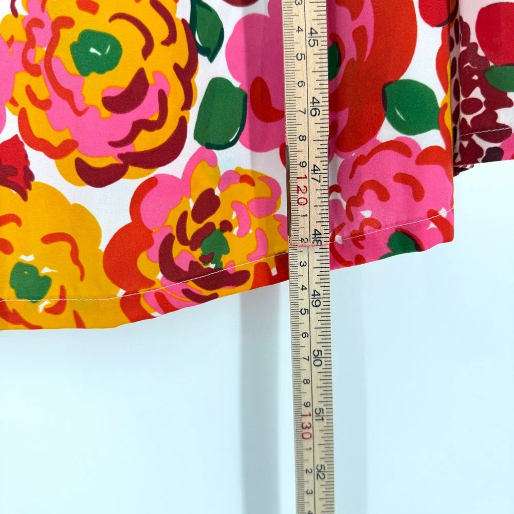 Kate Spade Utterly Famous Pink Floral Kimono Caftan Midi Dress Ruffle Sleeve M